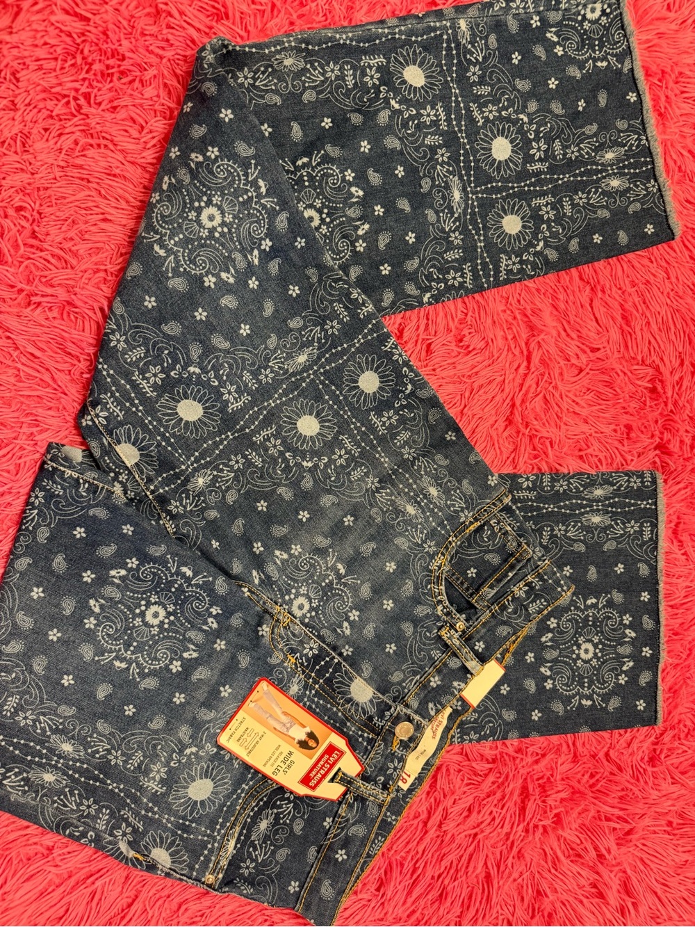 Levi's Blue Bandana-Print Wide Leg Jeans
